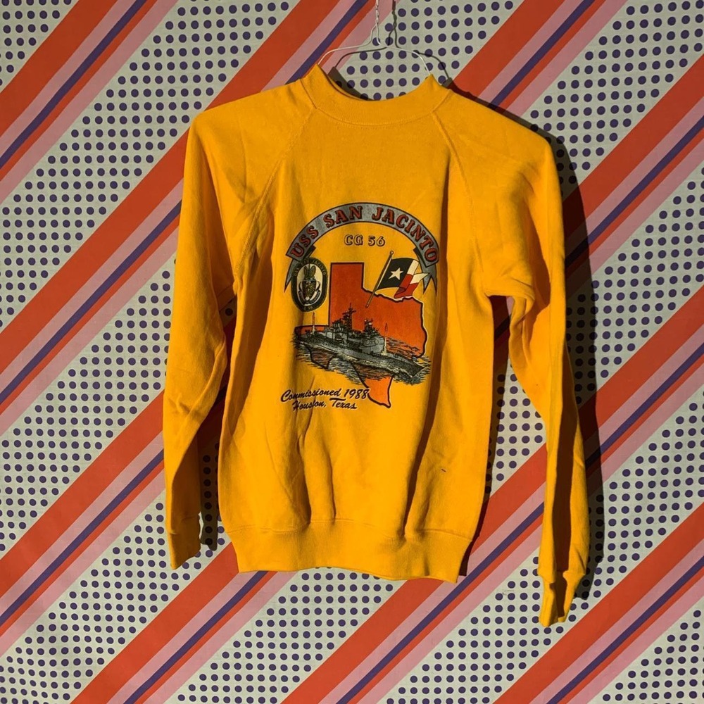 Vintage 1988 Hanes USS San Jacinto CG 56 Kids Yellow Crewneck Sweatshirt L 14-16